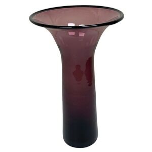 Vintage Italian Amethyst Hand Blown Glass Vase Flared Trumpet Rim Mid Century